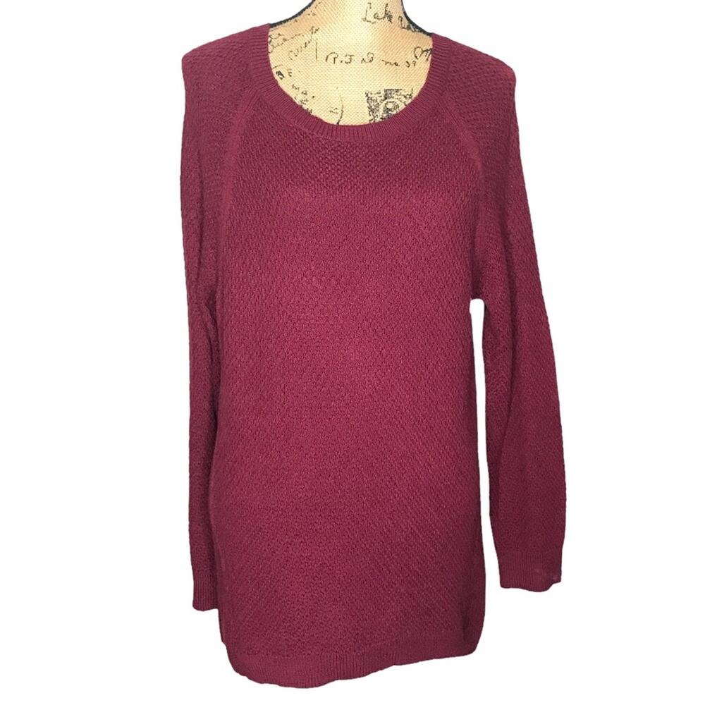 LOFT Size XL Pullover Tunic Sweater Cranberry Pointelle Knit NEW WITH TAGS